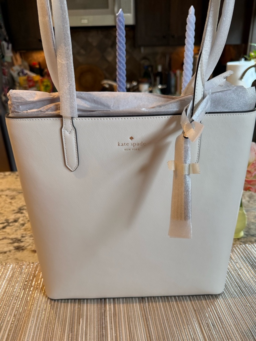 NEW kate spade new york Leather Jana Zip Top Tote In Meringue